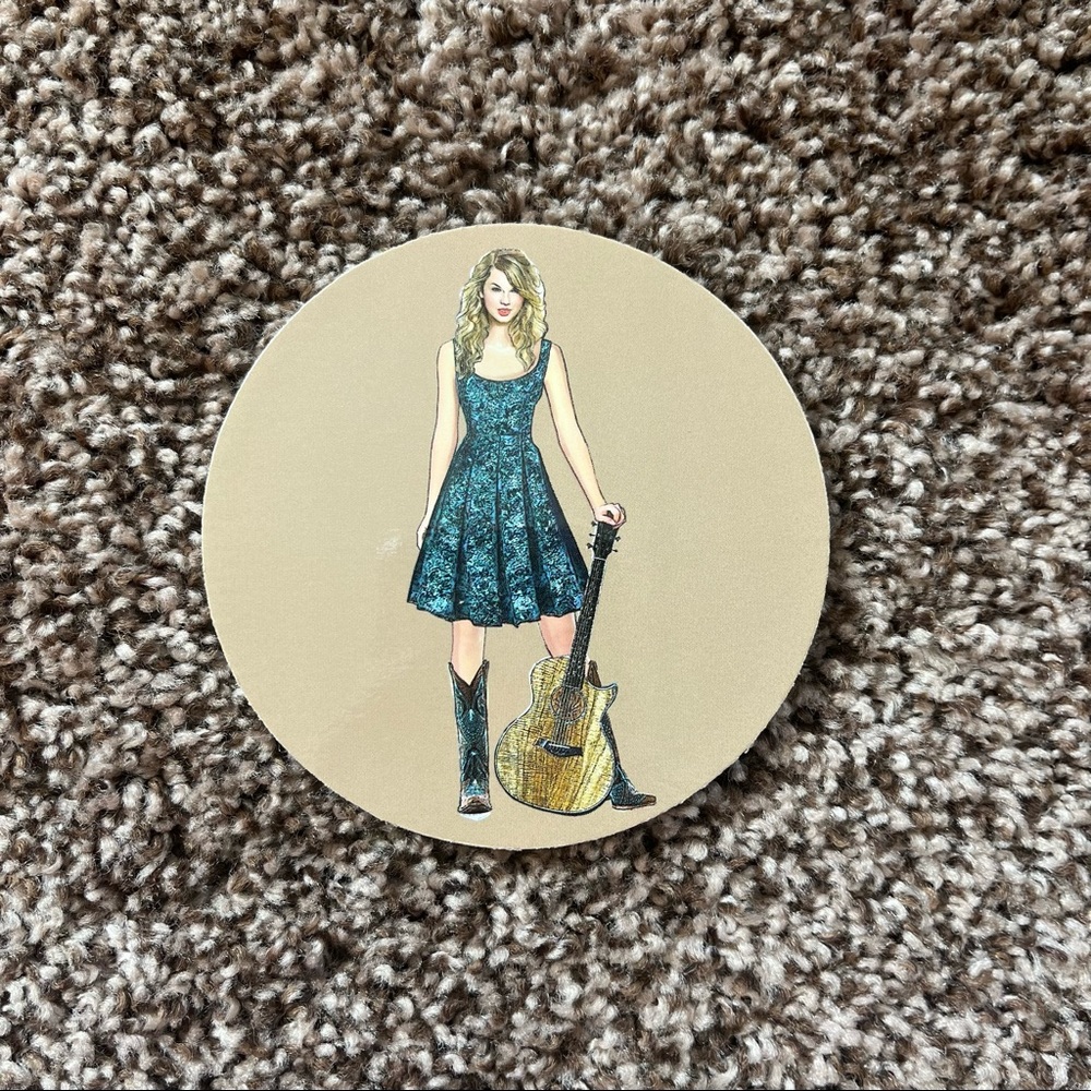 Taylor Swift Beige Coaster with Blue Dress Illustration